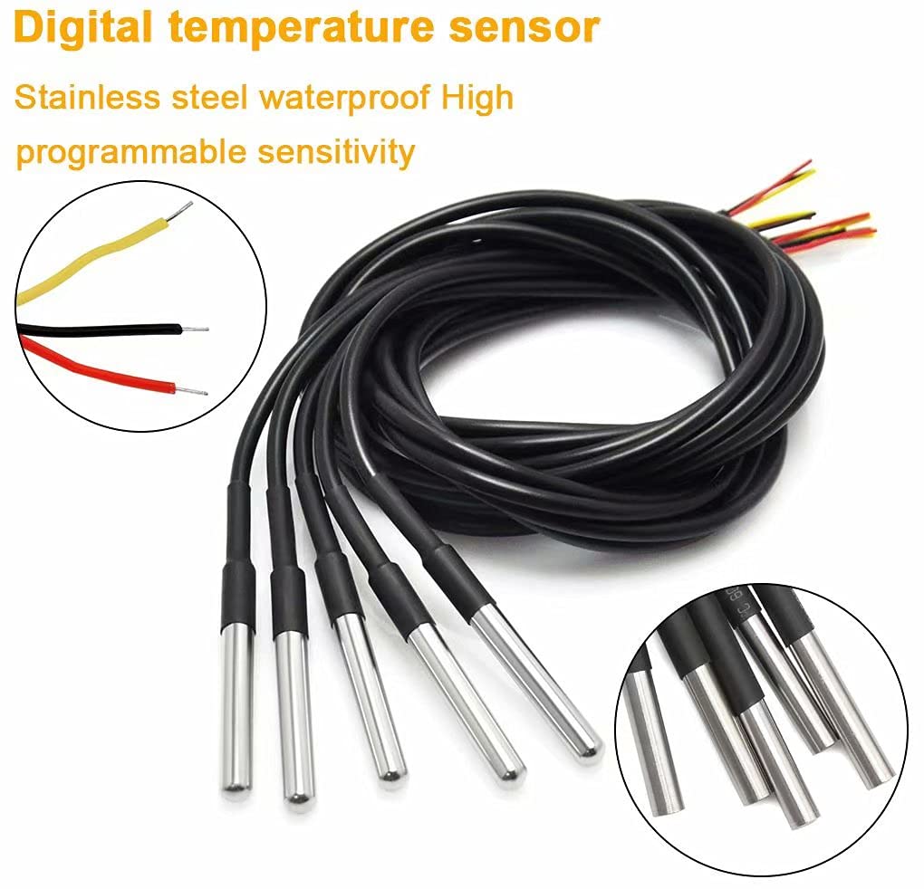 DS18B20 1M Waterproof Temperature Sensors Digital Temp Probe Compatible with Arduino and Raspberry Pi - 5 Pcs