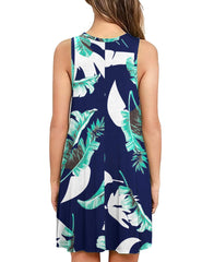 AUSELILY Women's Summer Sleeveless V-Neck Floral Casual Tank Dress with Pockets(Print Blue,M)