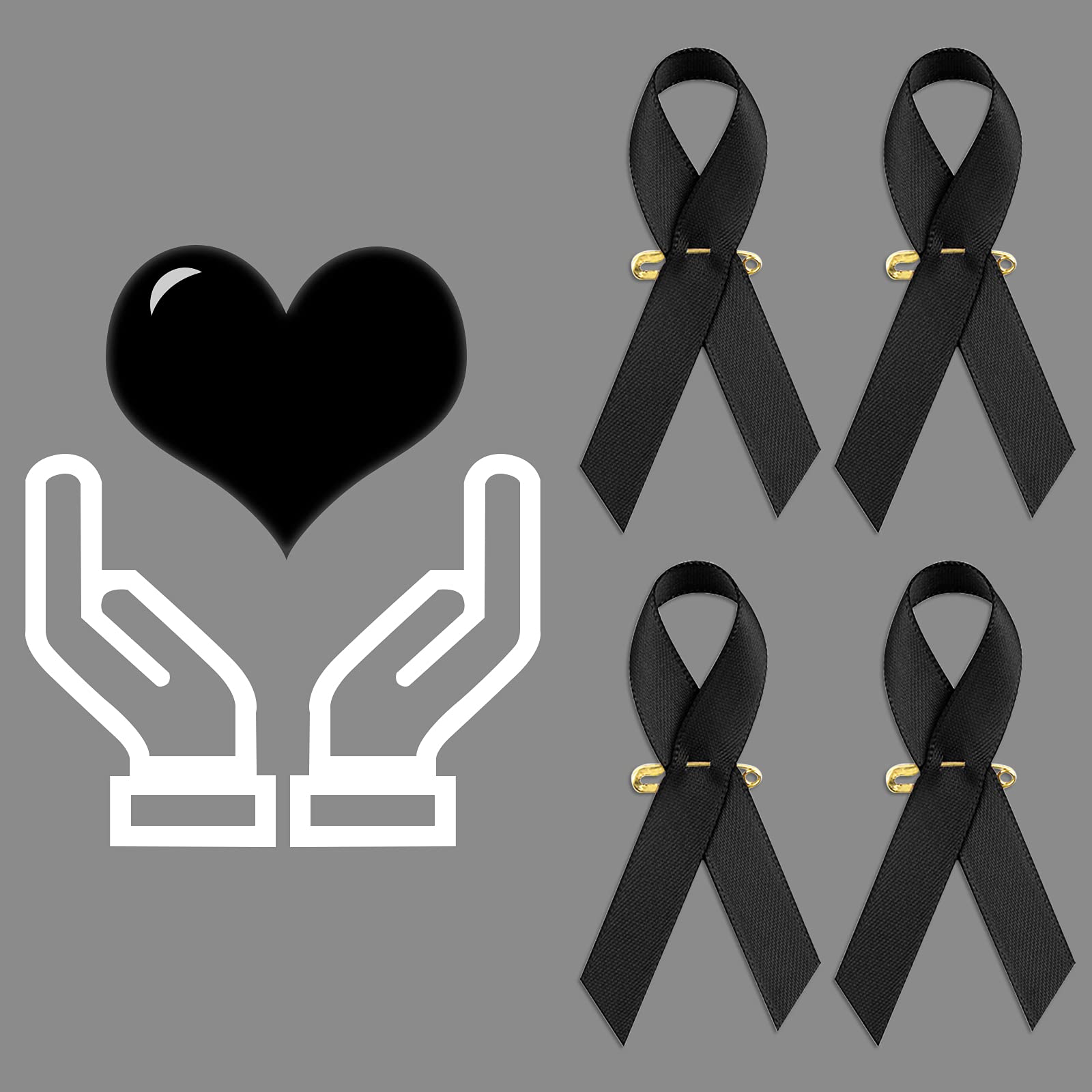 WANDIC Black Ribbon Satin Pins, 100 Pcs Black Brooches with Safety Pins, Classic Melanoma Awareness Pins Premium Ribbon Brooch Badges for Mourning Remembrance Day Gifts