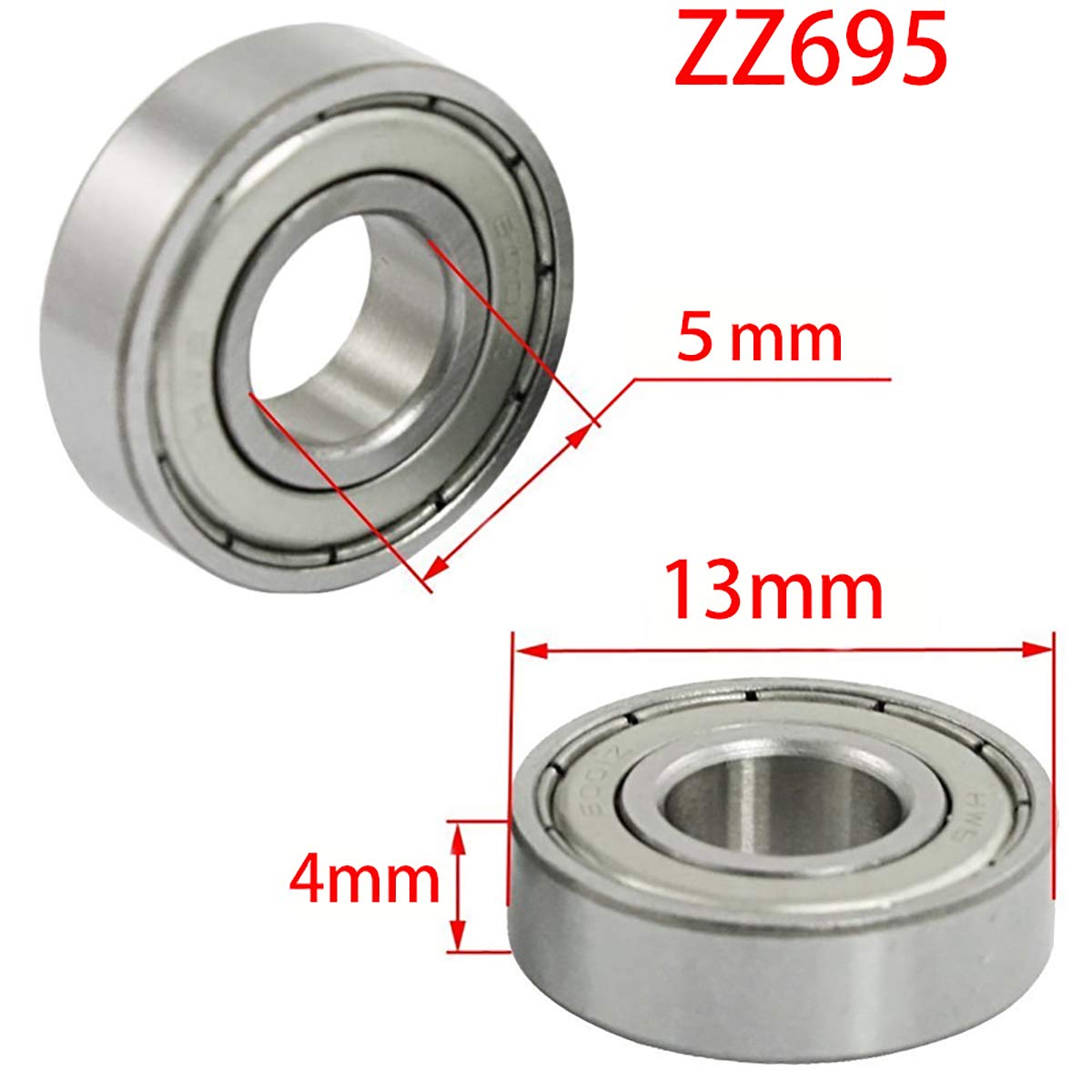 ExcInter 10Pcs ZZ695 5 * 13 * 4mm Deep Groove Ball Bearings Miniature Sealed High-speed Low-noise High-precision Corrosion Resistant Stainless Steel