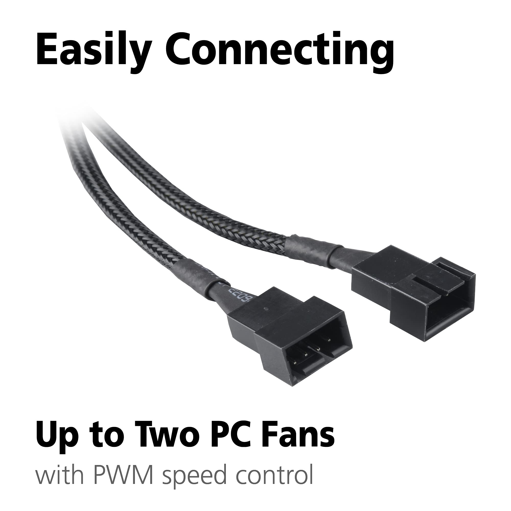 Akasa PWM Fan Splitter   1 to 2 Ways 4-Pin PWM Fan   Speed Control PC Case Fan Splitter Extension Cable   Black Braided   150mm 15cm   4 Pack   AK-CBFA04-KT04