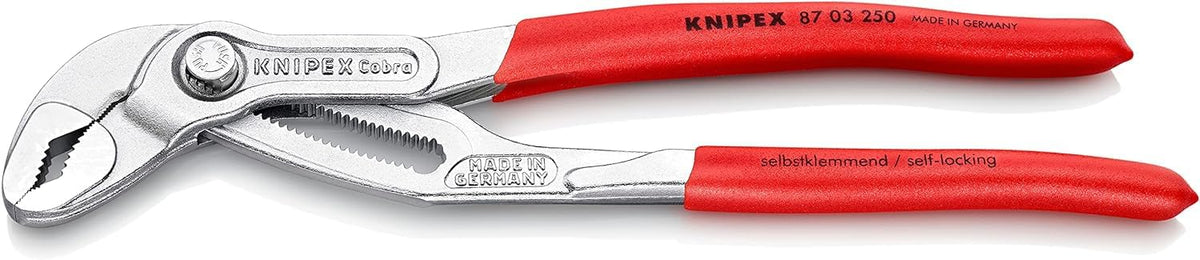 Knipex Cobra® High-Tech Water Pump Pliers chrome-plated, with non-slip plastic coating 250 mm (self-service card/blister) 87 03 250 SB