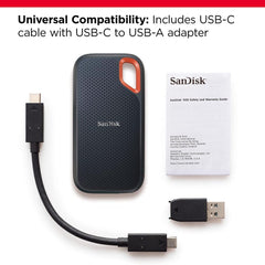 SanDisk 1TB Extreme Portable SSD, USB-C USB 3.2 Gen 2, External NVMe Solid State Drive up to 1050 MB/s IP65 rated for dust and water resistance