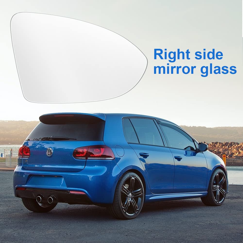 URAQT Fit for VW Golf MK7 2013-2020 Wing Mirror Glass, Right Heated Wing Mirror Glass Replacement, Convex Clear Driver Side Heated Aspherical with Support Plate Door Mirror OEM:V-W (5G0857522)