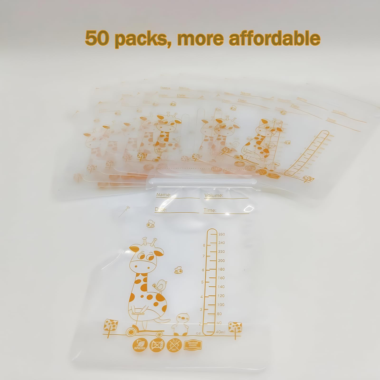 MORJCG 50 Pcs Breast Milk Storage Bag, Breast Milk Storage, 250ml Disposable Milk Storage Bags, Breast Milk Bags, Milk Storage Bags Breastfeeding, Breastfeeding, No-Leak Milk Freezer Storage Pouches