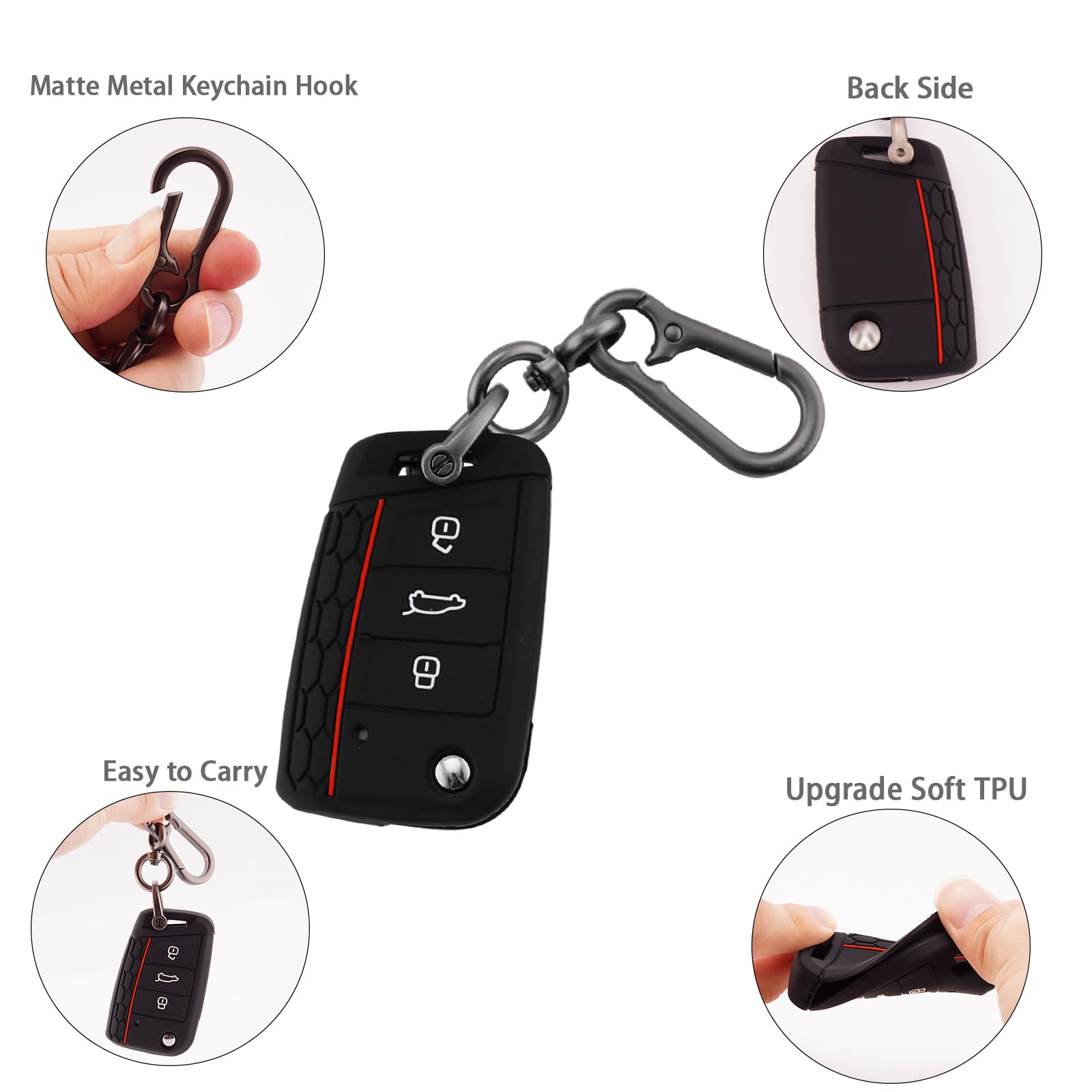 ERMWALR for VW Key Fob Cover with Keychain, 3 Buttons Silicone Keys Shells Car Key Cover Compatible with Volkswagen Golf 7 Polo MK6 Jetta Tiguan Skoda Superb Seat Leon Ibiza 2 Pack(Vlw-3B-BG)