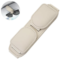 BILIONE Magnetic Leather Sunglass Holder,Car Glasses Clip for two glasses, Eyeglass Hanger Clip for Car Sun Visor, Suitable for Different Size Eyeglasses (Beige)