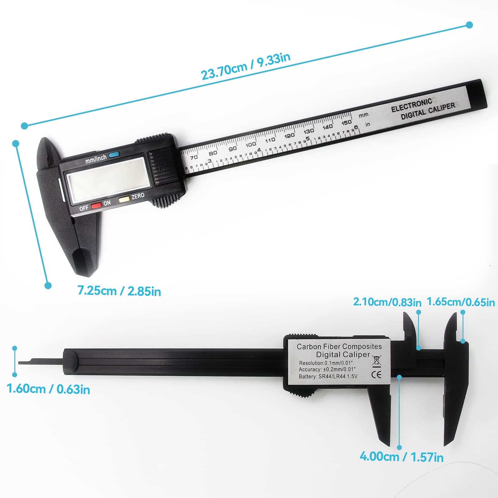 Digital Vernier Caliper - 0-150mm/0-6'' Carbon Fiber Micrometer w/LCD, Digital Caliper Inch MM Fraction Conversion, Auto-off Calipers Measuring Tool,External, Internal, Depth & Pitch Measurements