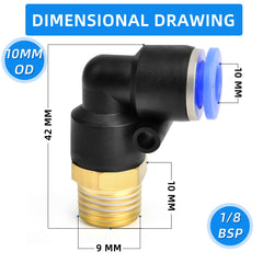 ERGAOBOY 10 Pcs 10mm Tube OD x 1/8 BSP Male Elbow Push to Connect Pneumatic Connector Fittings (PL10-01)