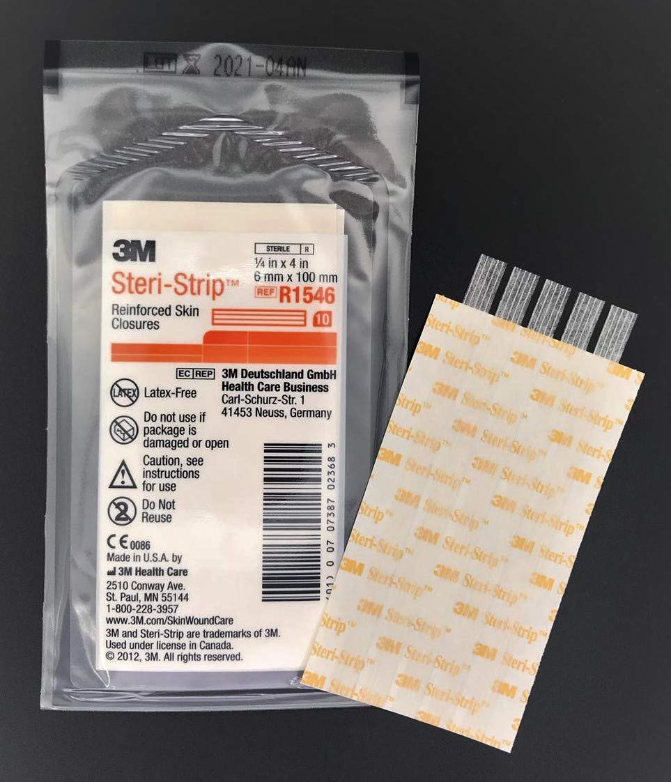 3M Steri-Strip Reinforced Skin Closures - 6mm x 100mm (5 Packs of 10) 50 Strips - Ideal for Large Wounds, First Aid Refill, Post-Op Care