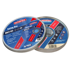 Faithfull FAI11510MUL Extra Thin (1 mm) Fast Cut Cutting Discs 115 mm x 1 mm x 22 mm (4.5 Inch) 10 Pack with Storage Tin