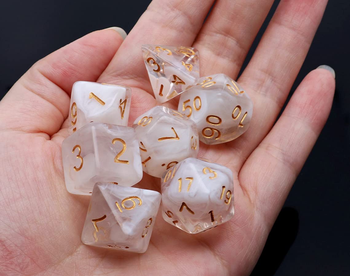 DND Dice Set 7Pcs Transparent Mix White Cloud Dice for Dungeon and Dragons D&D RPG Role Playing Games Polyhedral Dice