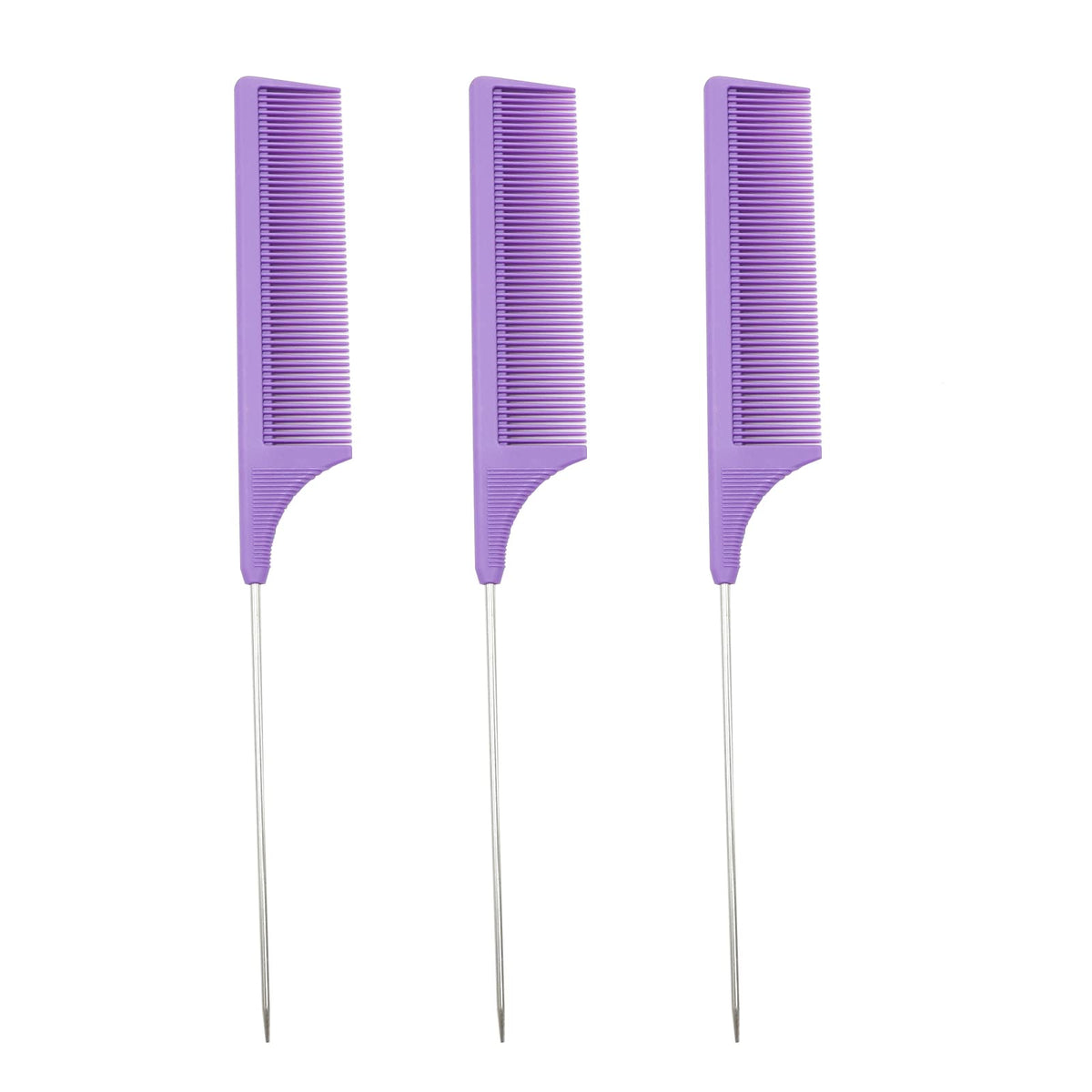 3 Pcs Hair Comb,Anti-Static Tail Comb,Carbon Fibre Metal Comb Pin Tail Comb,Heat Resistant and Salon Rattail Parting Comb,Pink Fine Tooth Rat Tail Hair Comb for Women (purple3.30)