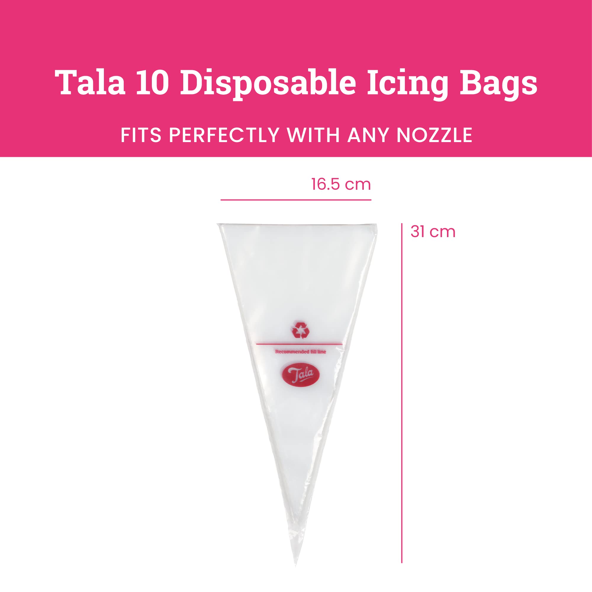 Tala 10 Reusable Icing Bags - Clear Piping Bags Disposable for Cakes, Cupcakes and Baking Piping Set Decorations - Fits Any Nozzle - Bakeware Accessories - 16.5 cm x 31 cm