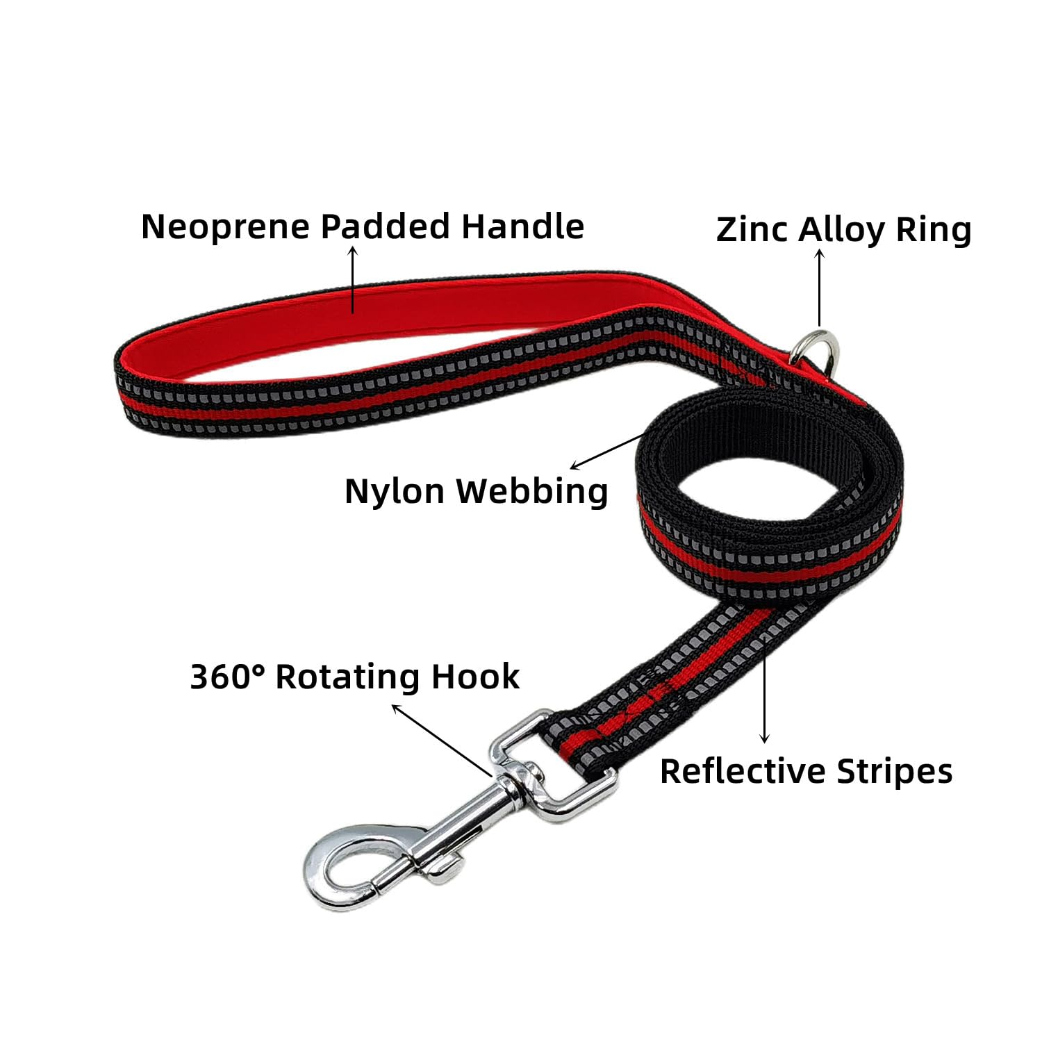 Olahibi Dog Collar and Leash Combo Set, Neoprene Padded, Lined with Reflective Stripes, Leash 120CM, for Large Dogs.(Large, Red)