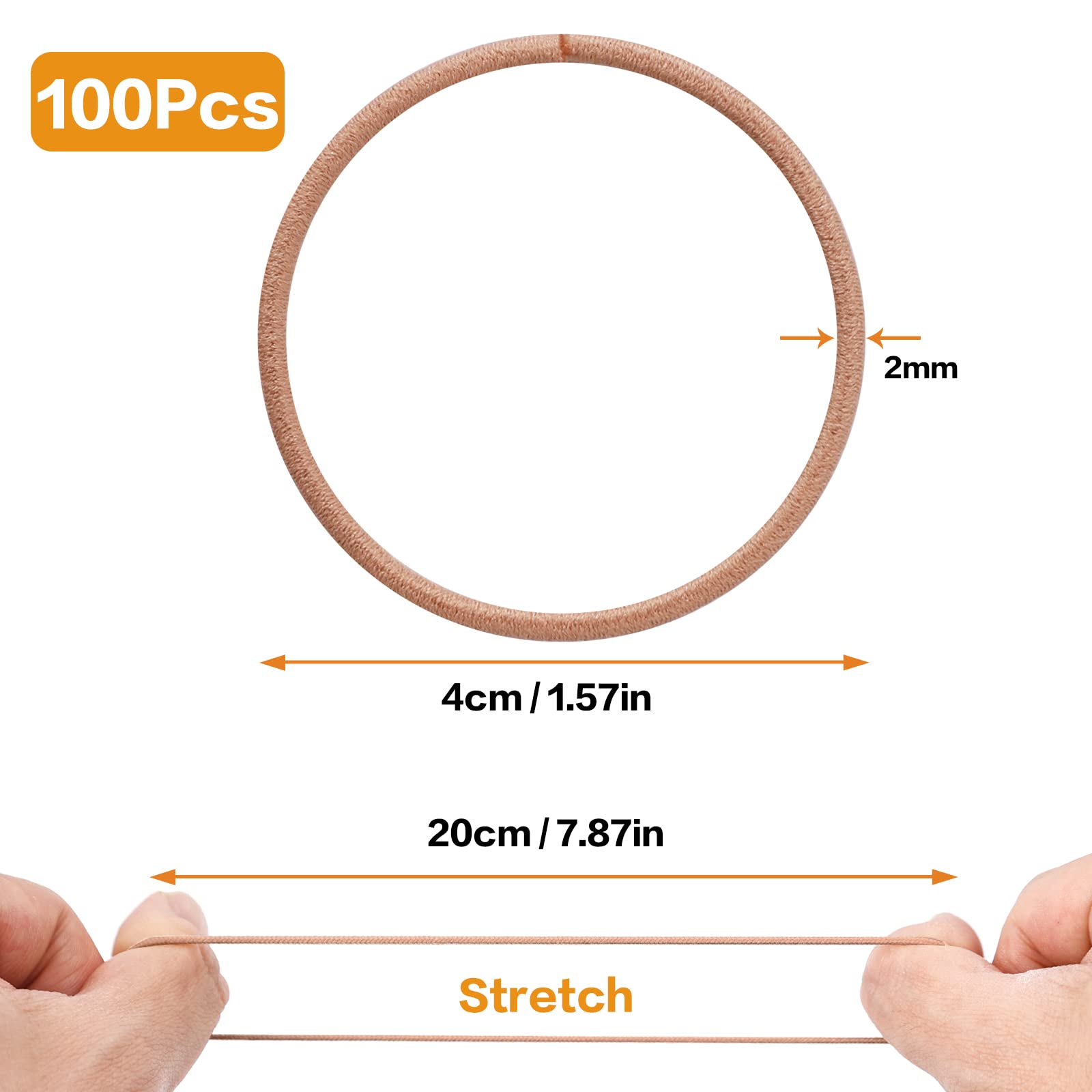 HXC 100pcs Elastic Hair Bobbles Khaki, 2mm Thin Elastic Hair Bands Small Hair Bobbles Elastic Hair Bands for Kids Soft Hair Bands withou Metal Elastic Ponytail Holder