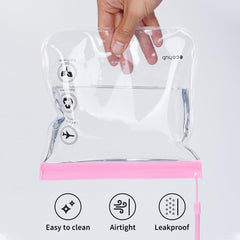 ECOHUB Airport Security Liquids Bags, EVA Airport Liquid Bag 20 x 20cm Airline Approved Clear Travel Toiletry Bag for Women Men, Zip Lock Bags with Strap for Travel (2 pcs Pink)