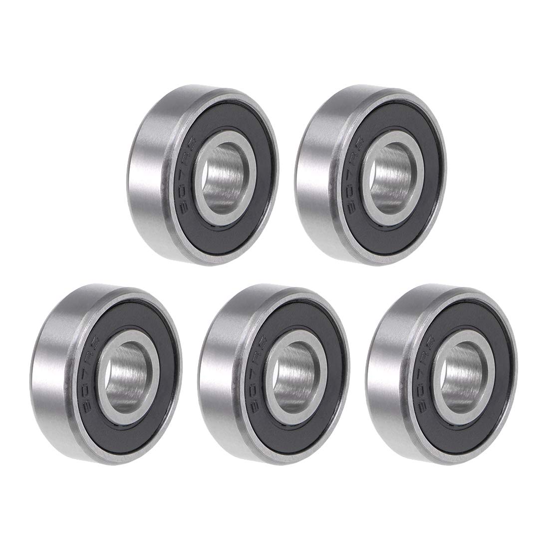 sourcing map 607-2RS Deep Groove Ball Bearing 7x19x6mm Double Sealed ABEC-3 Bearings 5-Pack