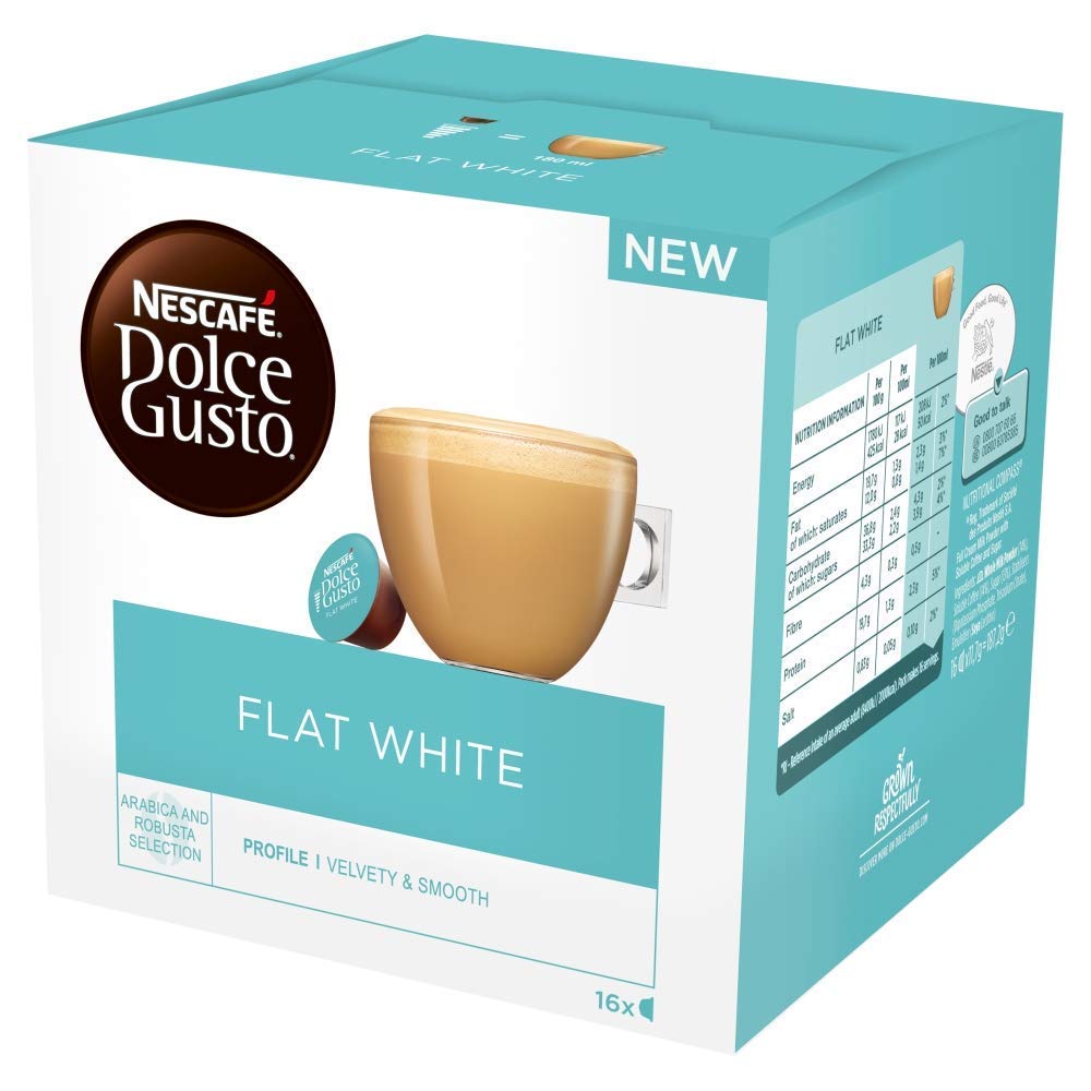 NESCAFE Dolce Gusto Flat White Coffee Pods - total of 48 Coffee Capsules - Creamy Coffee Flavour (3 Packs)