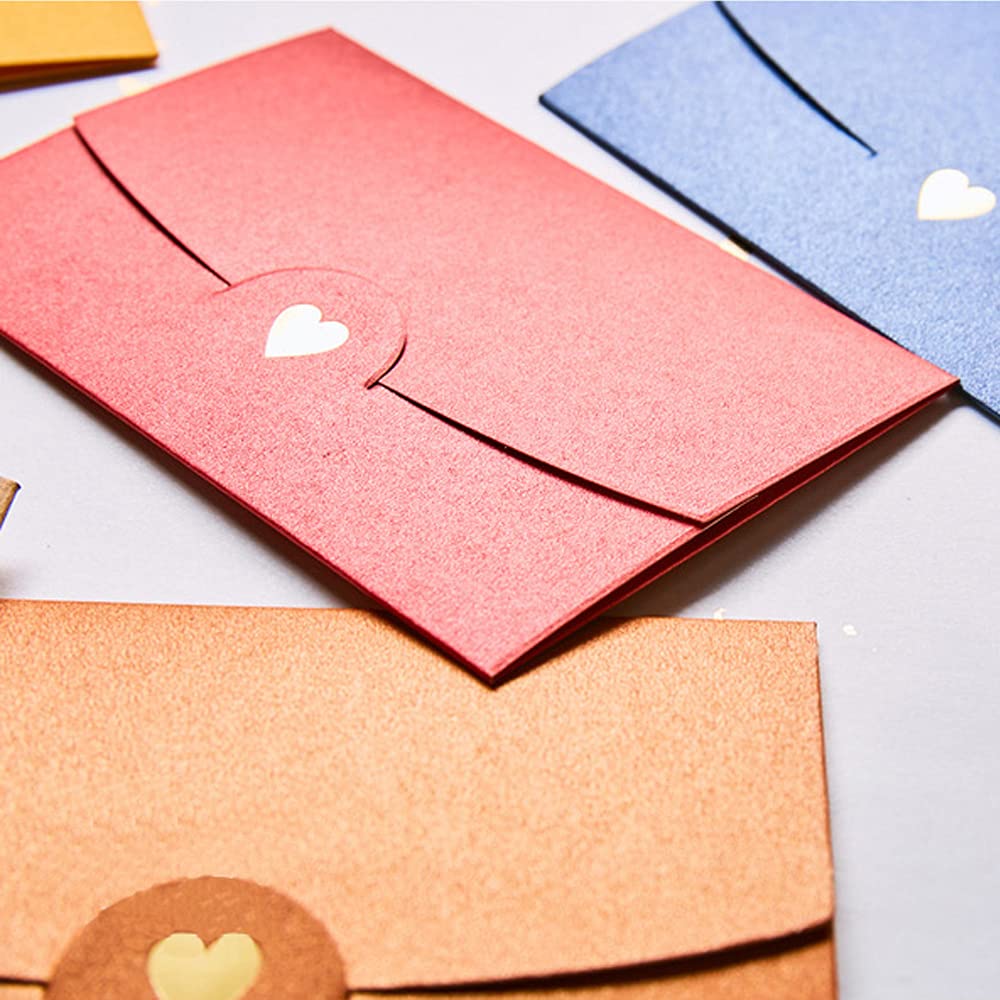 Mini Envelopes, 50 Pieces Mini Gift Card Envelopes, Brown Mini Envelope, with Heart Clasp, for Invitations, Postcard,Wedding, DIY Gift Cards, Christmas Valentine's Day(Brown)