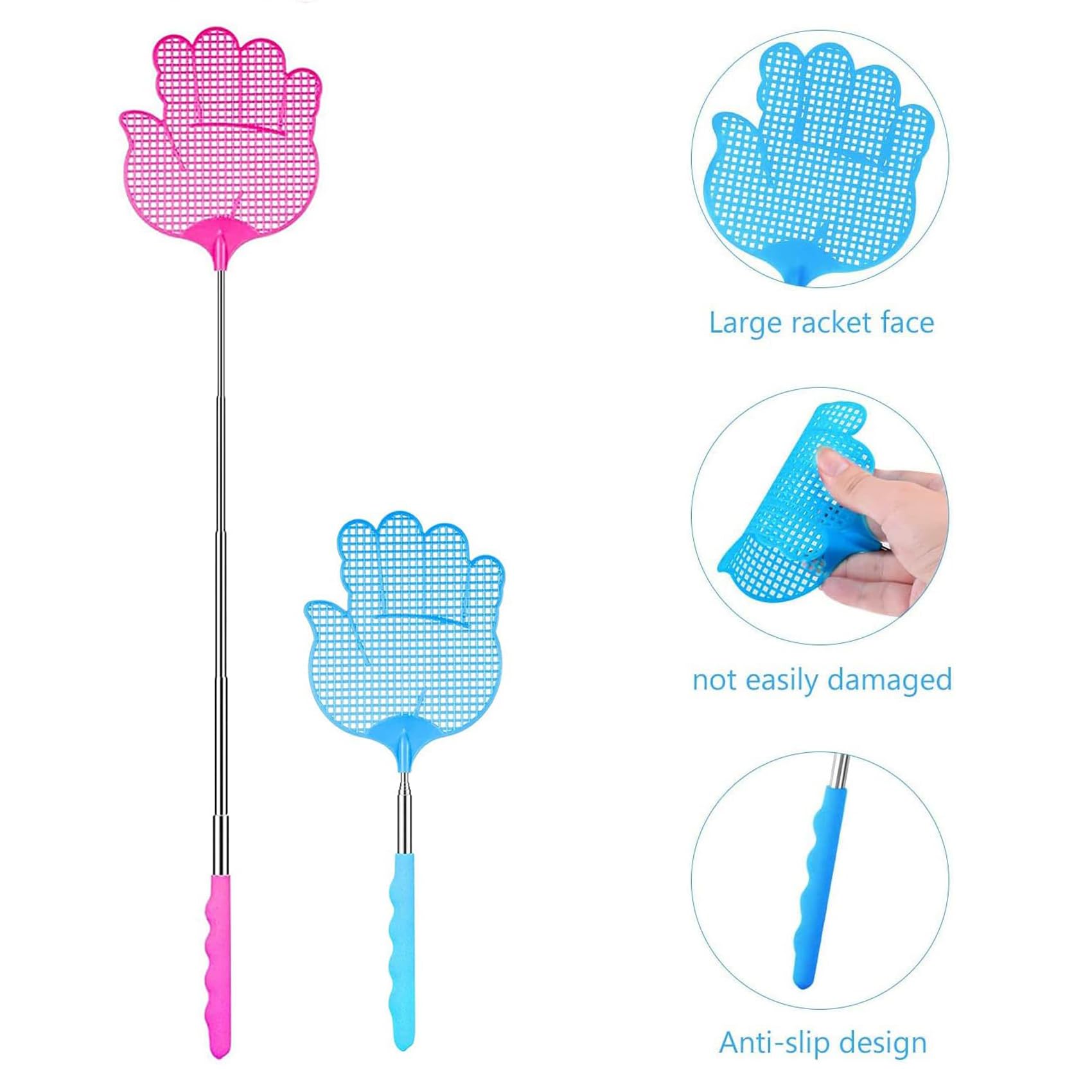 ILamourCar 2 Pieces Fly Swatter, Extendable Fly Swatter, Manual Fly Swatter, Fly Swatter for Flies, Mosquitoes and Insects (Blue and Red)