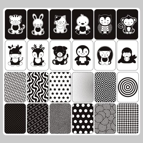 24 Design Baby Sensory Development Flash Cards 0-3 Month Animals High Contrast Vision Newborn Gift