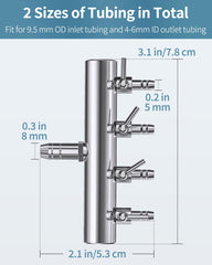 Pawfly Aquarium Air Flow Control Lever Valve 4-Way Fish Tank Air Valve for Air Pump Chromium Copper Manifold Multi-port Air Flow Splitter for 5 mm ID & 9.5 mm OD Airline Tubing