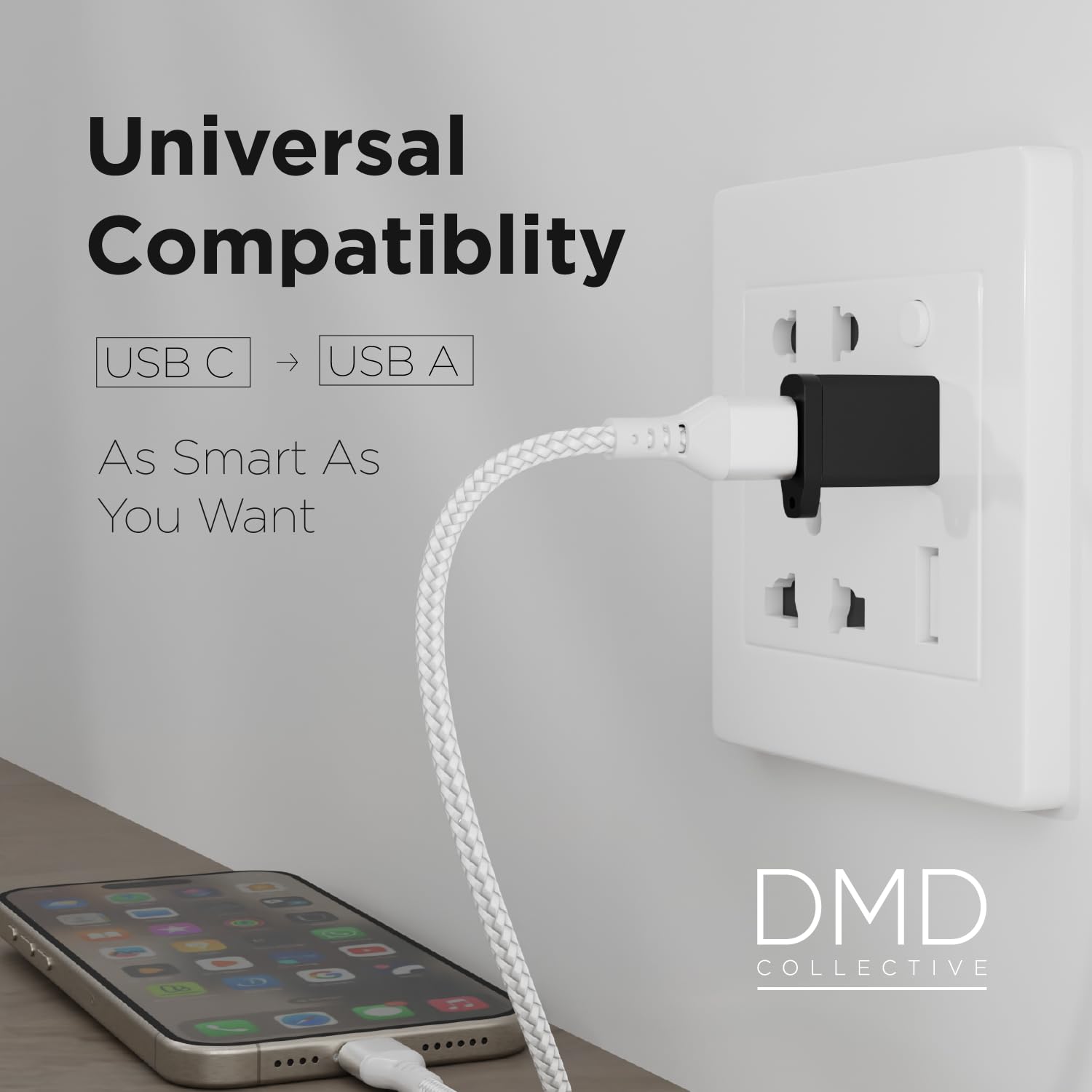 DMD   2 Pack USB to USB C Adapter, Type C Female to USB A Male Charger Cable Converter for Apple MacBook, iPhone 12 13 14 15 Max Pro,Airpods, iPad 10 Air 4 5 Mini 6, Samsung Galaxy S23 S22 (Silver)