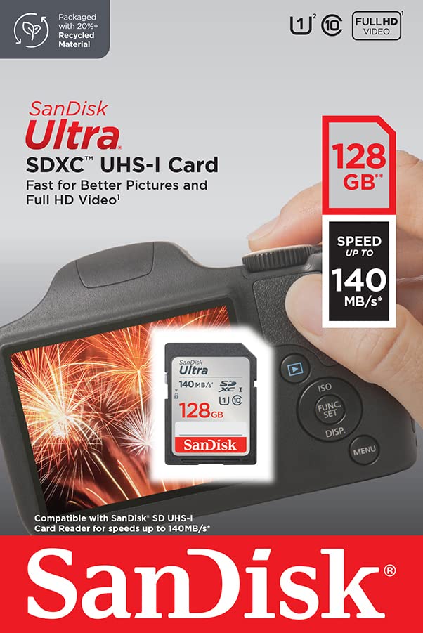 SanDisk 128GB Ultra SDXC card up to 140 MB/s with A1 App Performance UHS-I Class 10 U1