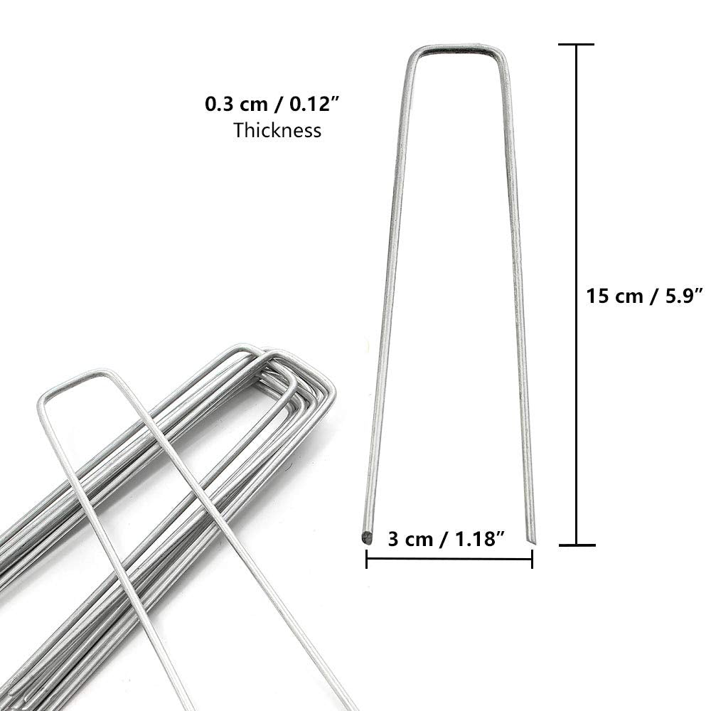 ANSIO Garden Pegs Stakes Staples Securing Lawn U Shaped Nail Pins Ideal for Weed Control Membrane/Fabric/Artifical Grass/Matting/Netting Galvanised Ground Pegs 150mm/6 Inch (20 Pack-6 inches)