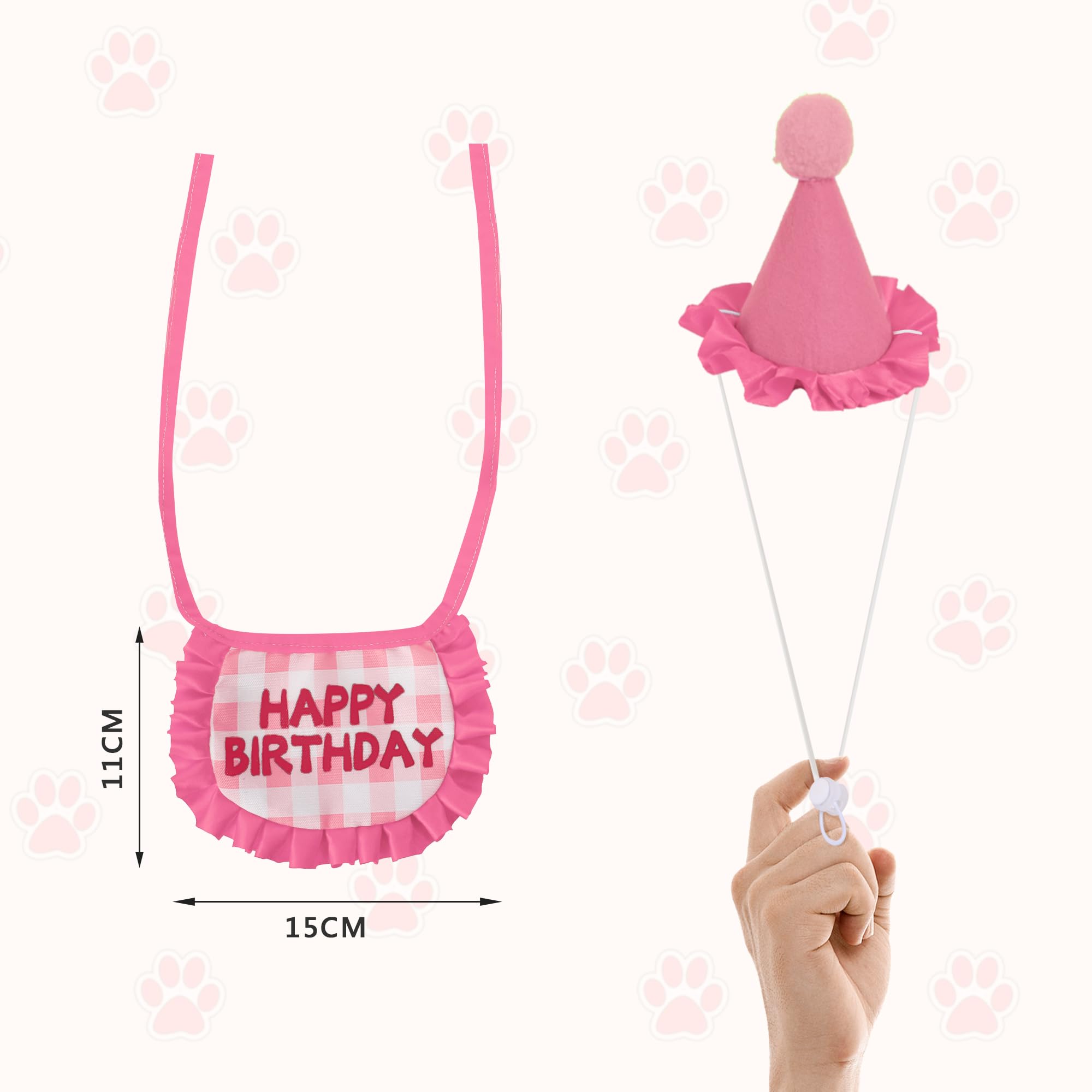 Kaket Cat Birthday Outfit, Puppy Birthday Bib, Small Dog Birthday Party Hat, Dog Birthday Bandana, Pet Birthday Accessories (Pink 2)