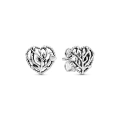 Pandora Moments Women's Sterling Silver Family Tree Heart Stud Earrings, No Box