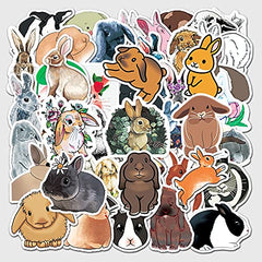 Cute Rabbit Vinyl Stickers 50 Packs for Laptop Water Bottles Bike Skateboard Luggage Window Bumper Wall Computer Bunny Stickers DIY Decoration as Gifts for Kids Girls Teens