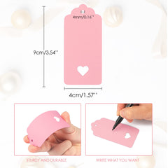 G2PLUS Pink Gift Tags with Heart, 100PCS Blank Paper Tags with String, 4.5x9.5CM Large Gift Labels for Wedding Favors, Craft Paper Tags for Presents, 300g/m²