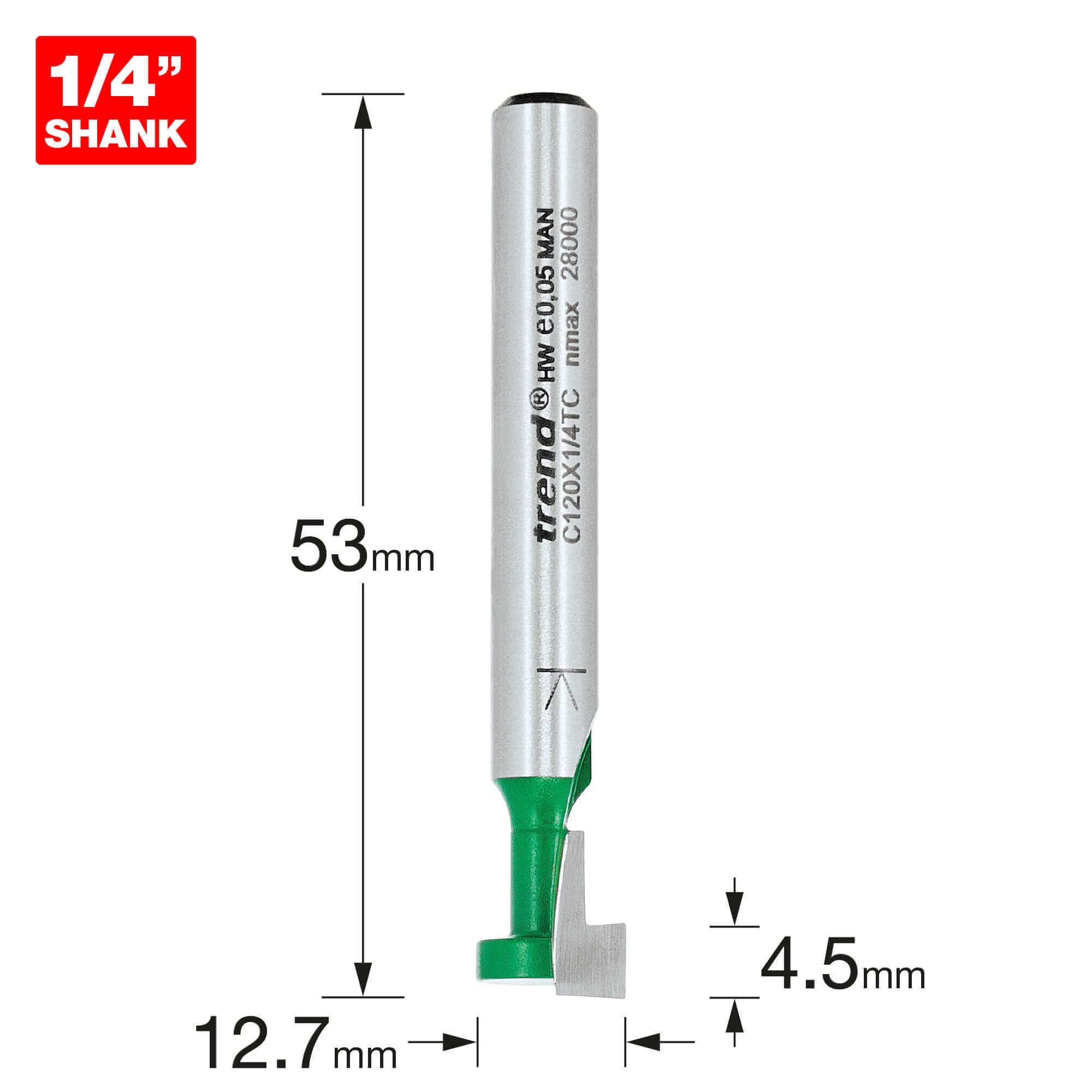 Trend CraftPro Keyhole Router Cutter Bit, 1/4 Inch Shank, 4.5mm Cutting Depth and 9.5mm Cut Diameter, Tungsten Carbide Tipped, C120X1/4TC