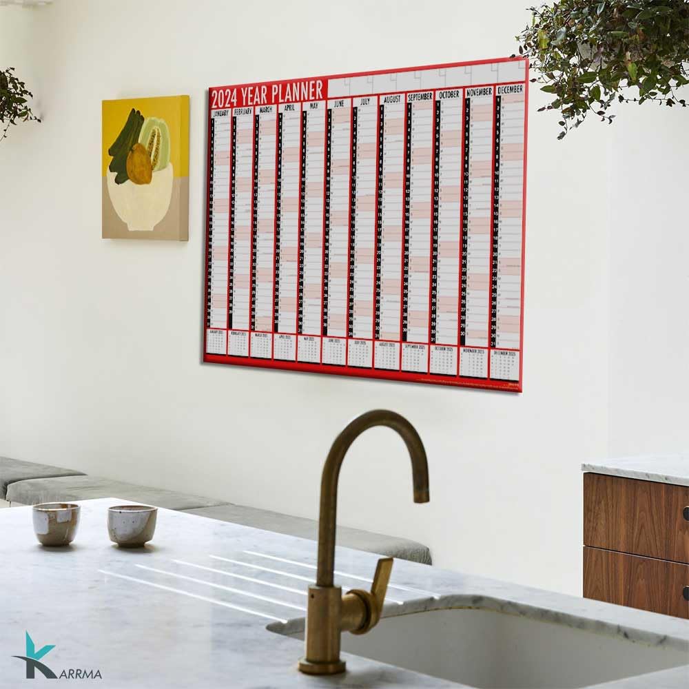 2024 Year Wall Planner Large A1-2024 Wall Calendar Runs January to December Full Year to View Holidays are Marked - Ideal for Home and Office - Folded