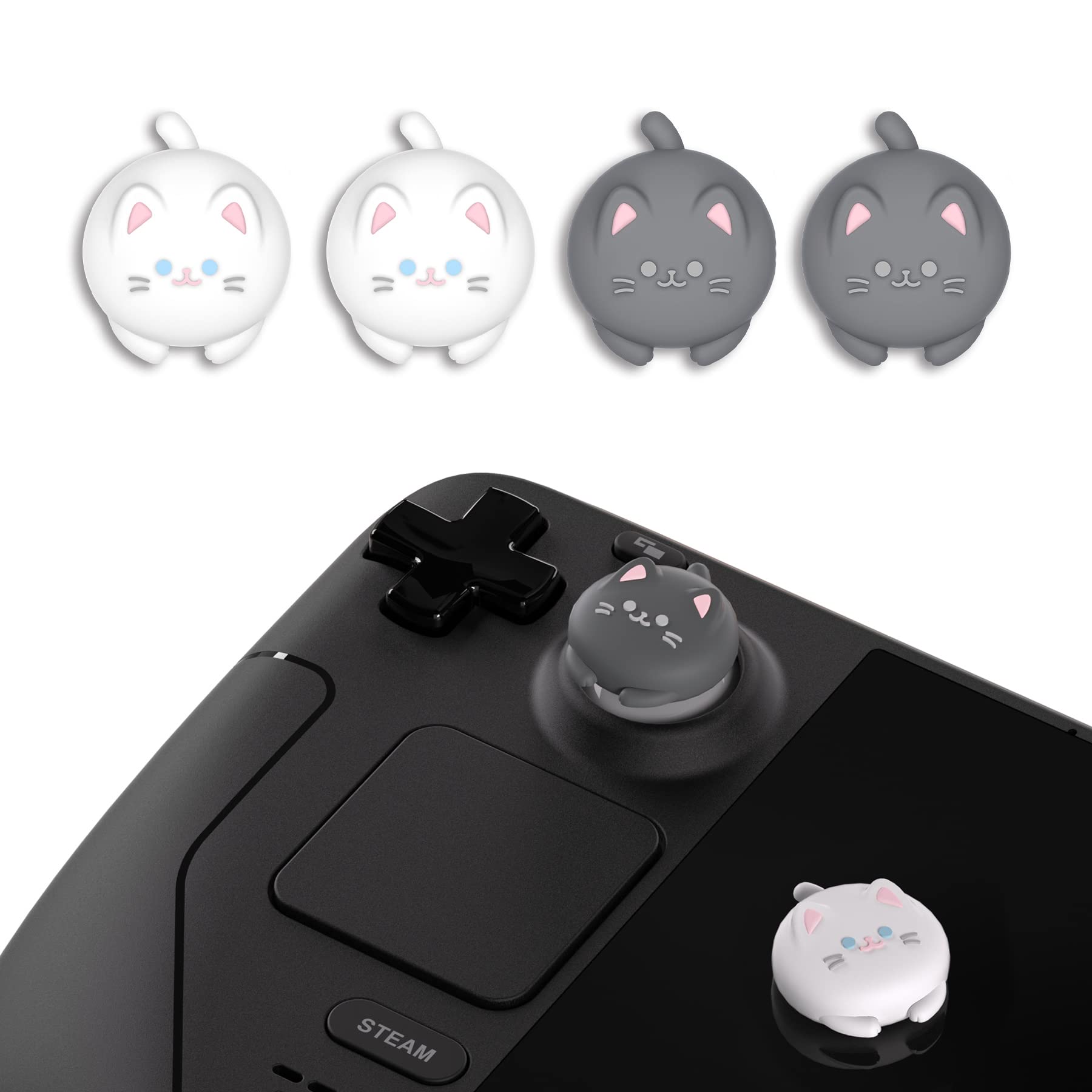 PlayVital Thumb Grip Caps for Steam Deck LCD, Silicone Thumbsticks Grips Joystick Caps for Steam Deck OLED - Cutie Kitty