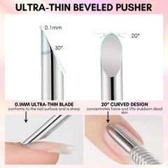 Makartt Cuticle Pusher Tool Kit, Dual Head Nail Cuticle Pusher with 240 Grit Sandpaper Sheets, Nail File Stainless Steel Nail Cuticle Cleaner Tool for Gel Nails, UV Gel Nail Polish Remover Tool