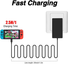 Charger for Switch/Switch OLED/Switch Lite, 2.5 Hours 15V/2.6A Fast Charging AC Adapter 5FT Type-C Cable Power Supply for Switch/Switch Lite/Switch Dock and Switch Pro Controller - Support TV Mode