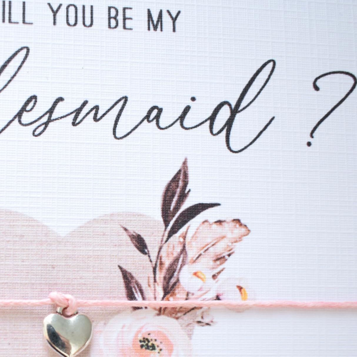 Will You Be My Bridesmaid? Wish Bracelet   Bridesmaid Proposal   Floral & Burlap Boho Heart Design   Tibetan Charm. Wish String Cord Bracelet. Modern Greeting Card