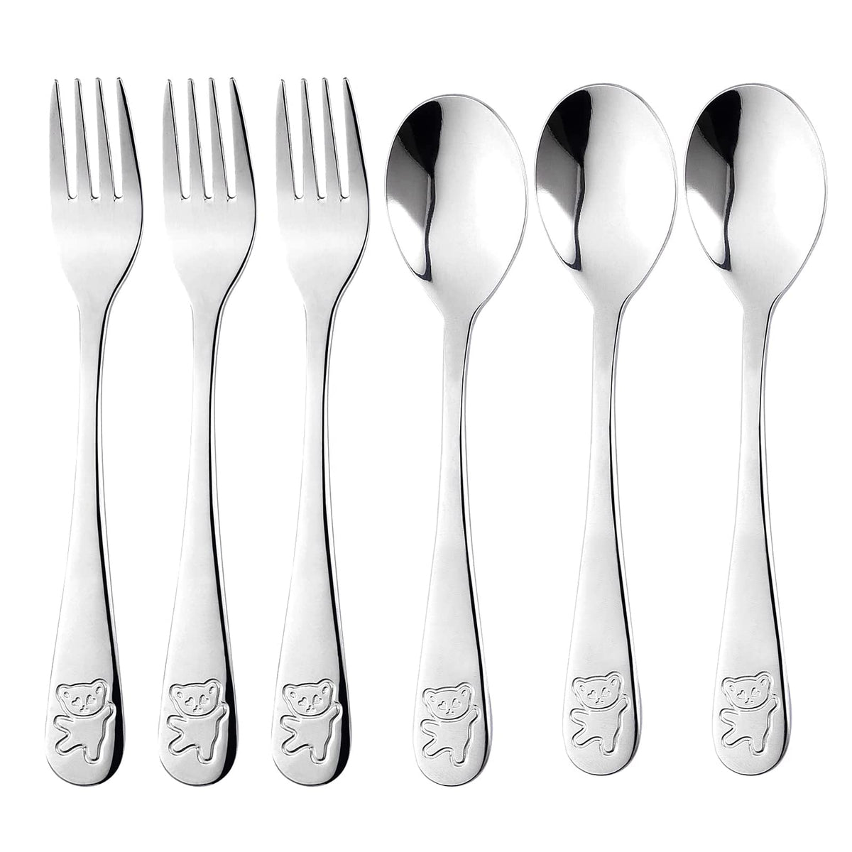 6 Pieces Kids Cutlery, Stainless Steel Kids Spoons and Forks Set Metal Toddler Cutlery Baby Utensils Include 3 Pieces Safe Children Forks and 3 Pieces Children Tablespoons