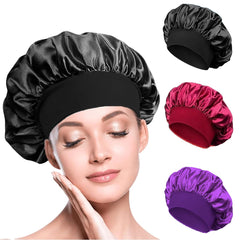 BIZBUY 3 Pack Satin Bonnet, Hair Bonnet for Sleeping, Night Hair Sleeping Caps with Wide Elastic Band, Silk Bonnet is Suitable for Long and Curly Hair