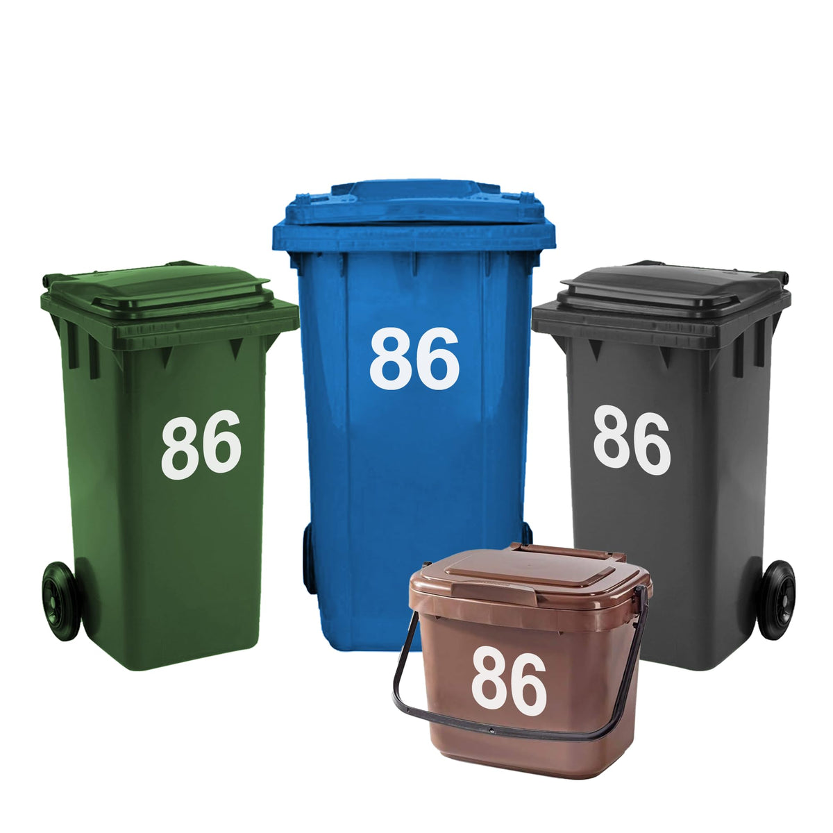 4 x Bin Numbers for Wheelie Bins, 0-99 Wheelie Bin Stickers, 17.5cm Bin Stickers for Wheelie Bins, Self Adhesive Wheelie Bin Numbers, Weatherproof Vinyl Number Stickers(86)