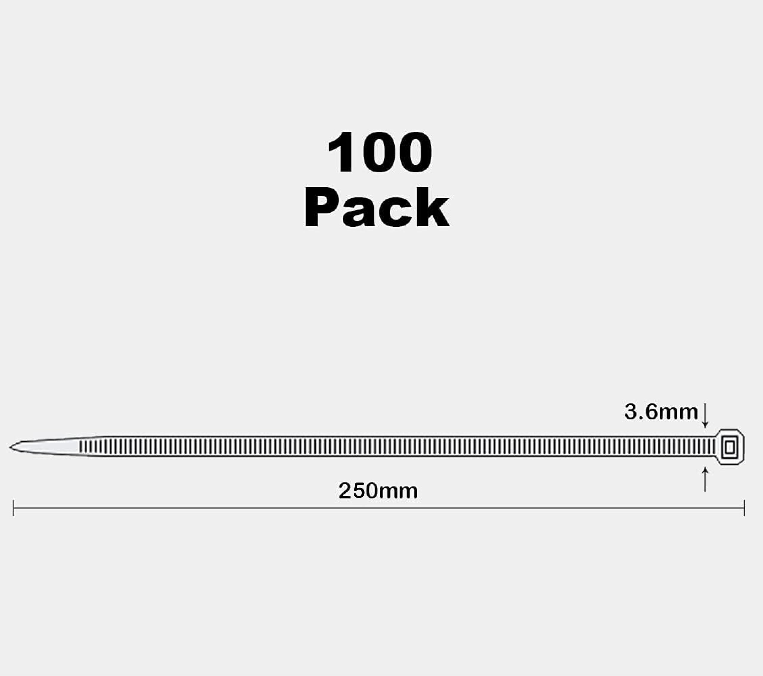 Oksdown 100 Pack White Cable Ties 250mm×3.6mm Strong Nylon Plastic Self Locking 10 inch/25 cm 1000 pcs Clear Long Zip Tie Wraps