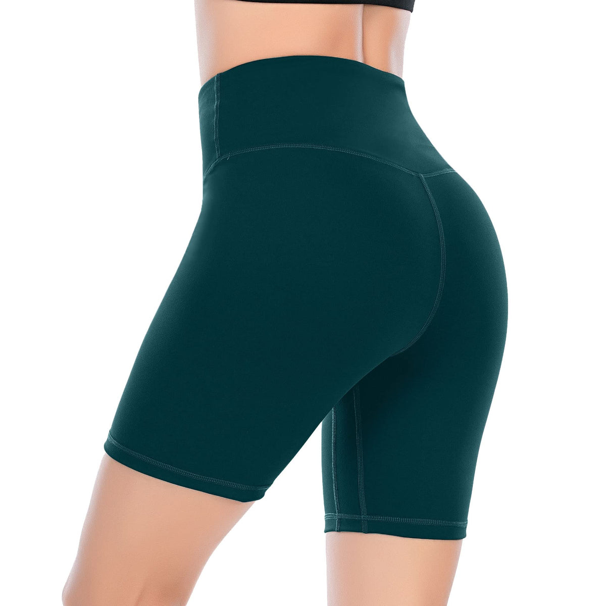 OVRUNS Women's Cycling Shorts High Waist Gym Shorts for Running Workout Sports Yoga with Pockets - Dark Green - XL