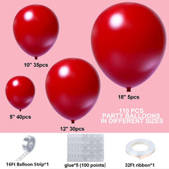 Red Balloons 110pcs Red Balloon Garland Arch Kit 5/10/12/18 Inch Different Sizes Red Matte Latex Balloon for Baby Shower Birthday Party Wedding Decorations Valentines Day Christmas Balloons Red