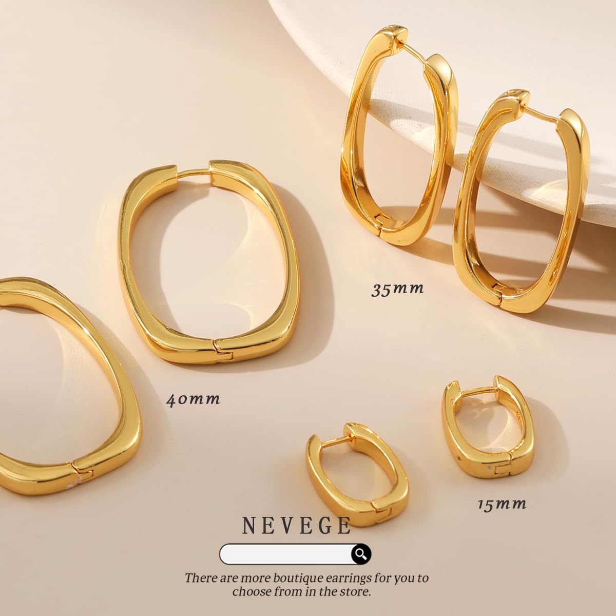 NEVEGE Gold Hoop Earrings Large Gold Hoops Earrings for Women Hypoallergenic Square gold Earrings for Women Big Hoop Earrings for Women 35MM 40MM