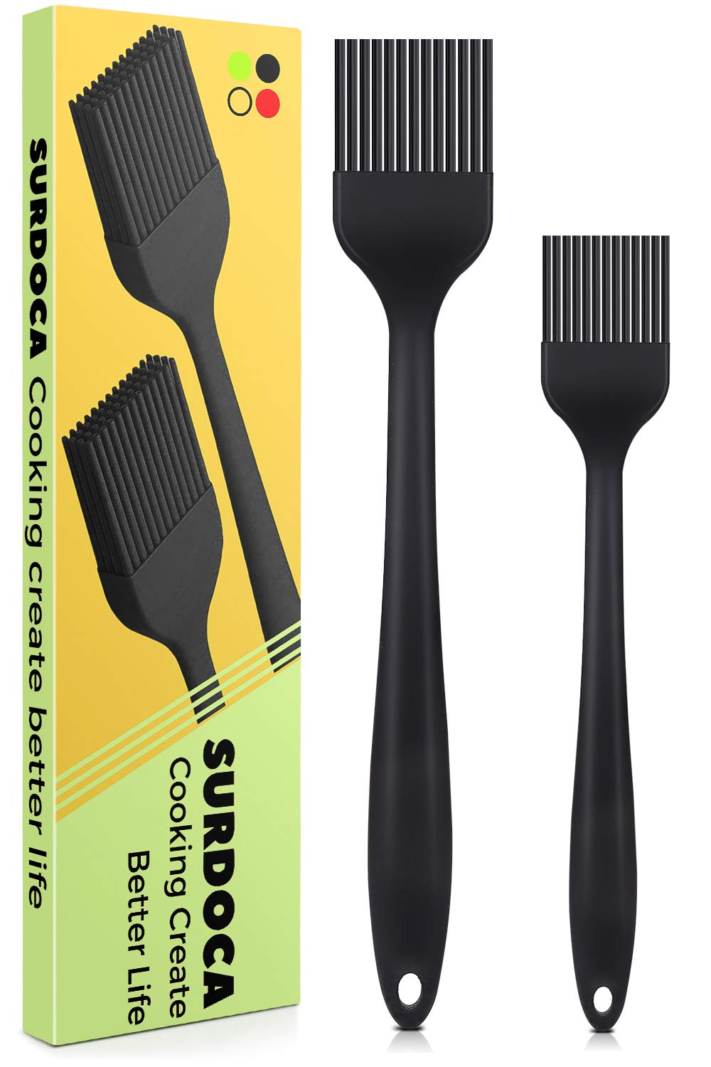 SURDOCA Silicone Pastry Basting Brush - 2Pcs 10 and 8 in Heat Resistant Brush for Baking Cooking Food, BPA Free Kitchen Brush for Sauce Butter Oil, Stainless Steel Core Design for Barbecue BBQ Grilling