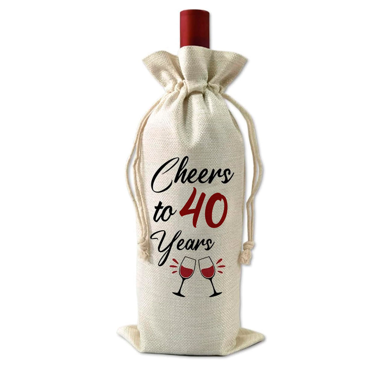 40th Birthday Gifts for Men and Women - Cheers to 40 Years Wine Favor Bag 40th Birthday Gift - Natural Linen Drawstring Wine Bag, Cool Birthday Gift for Dad, Friend Birthday Gifts (Cheers to 40 Years)