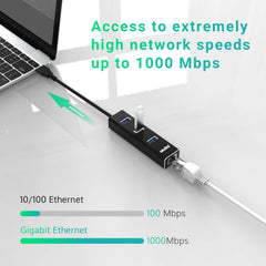 atolla USB LAN Adapter, Aluminium USB Hub with 3 USB 3.0 Ports and RJ45 Gigabit Ethernet Network Adapter, USB Ethernet Adapter with USB C Adapter for Windows 10, 8.1, 8, 7, Vista, XP, Linux, Mac OS X